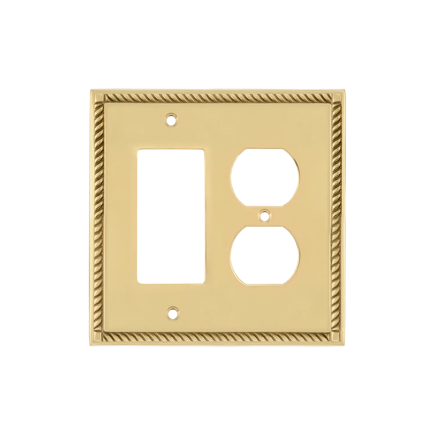 Rope Switch Plate with Rocker and Outlet in Unlacquered Brass