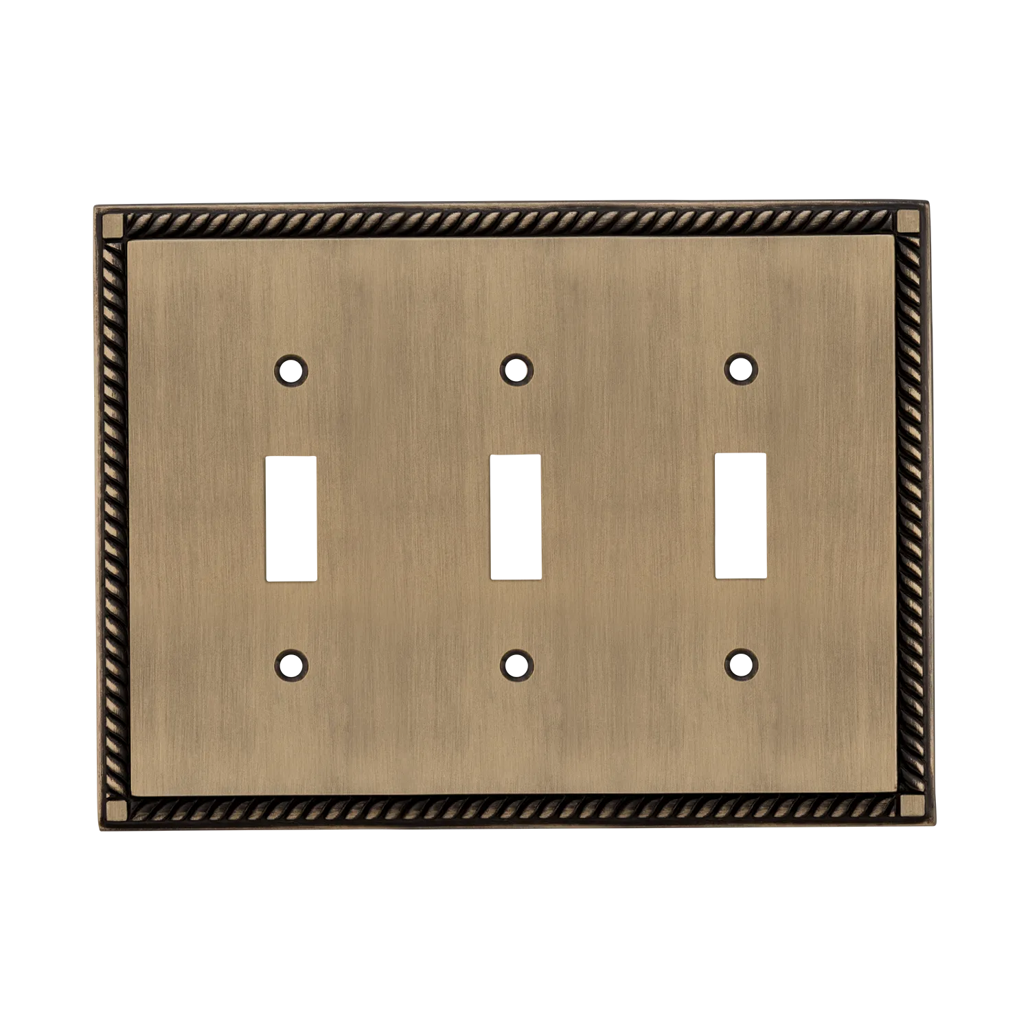 Rope Switch Plate with Triple Toggle in Antique Brass