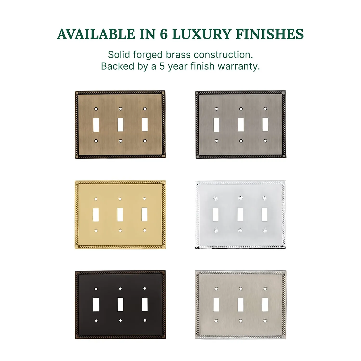 Rope Switch Plate with Triple Toggle in Antique Brass