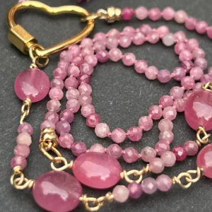Ruby & Ruby Station Necklace with Golden Heart Connector
