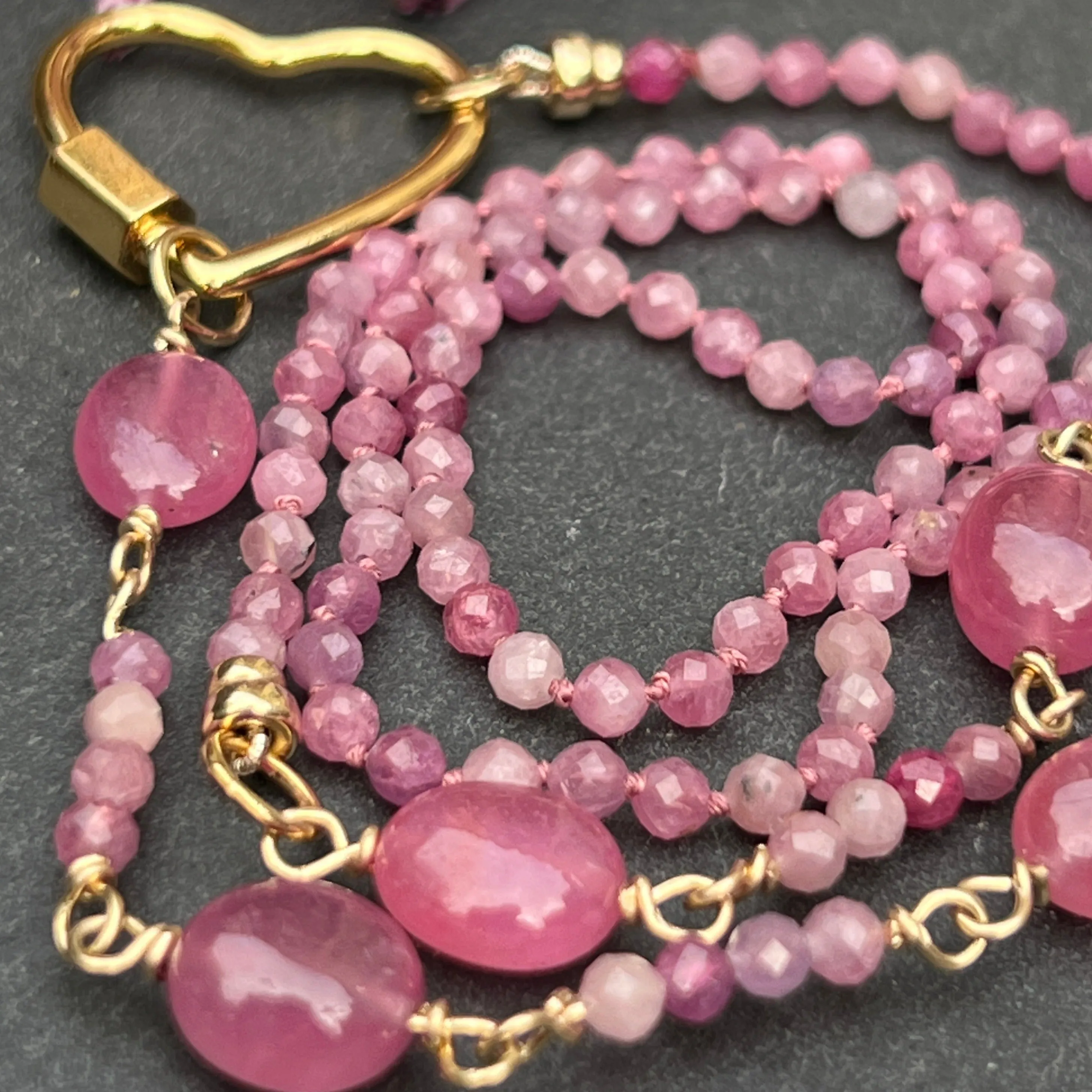 Ruby & Ruby Station Necklace with Golden Heart Connector