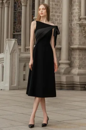 Sedum A-line Diagonal Neck Velvet Midi Dress