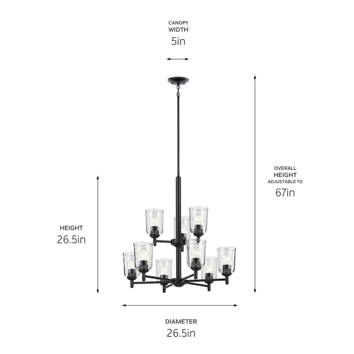 Shailene 27" 9-Light Chandelier with Clear Glass, Black Finish