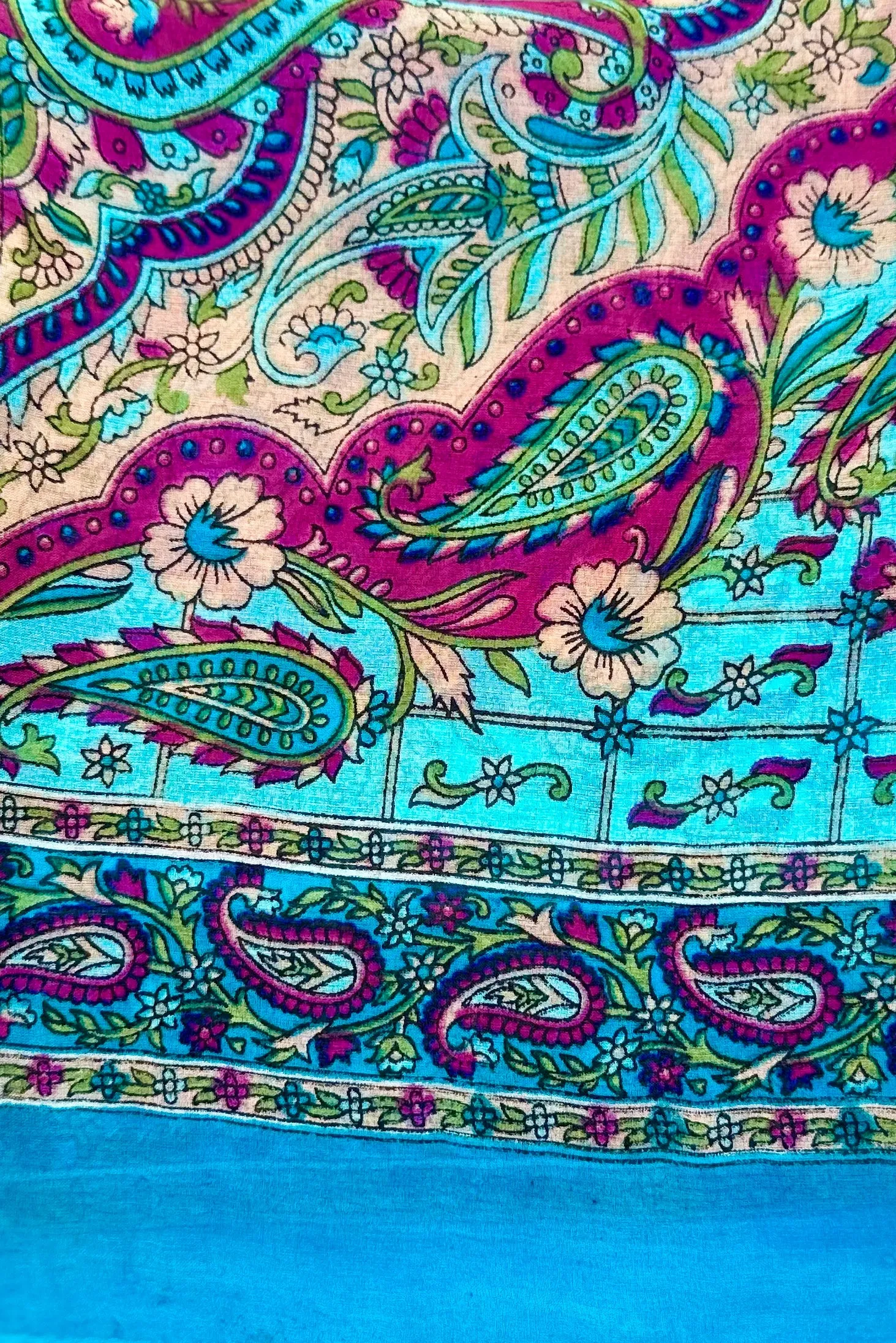 Silk Scarf In Aqua Paisley