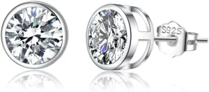 SLUYNZ Sterling Silver Bezel CZ Earrings Stud for Women Teen Girls Round Simulated Diamond Stud Earrings Round CZ Stud Earrings 5MM/6MM/7MM