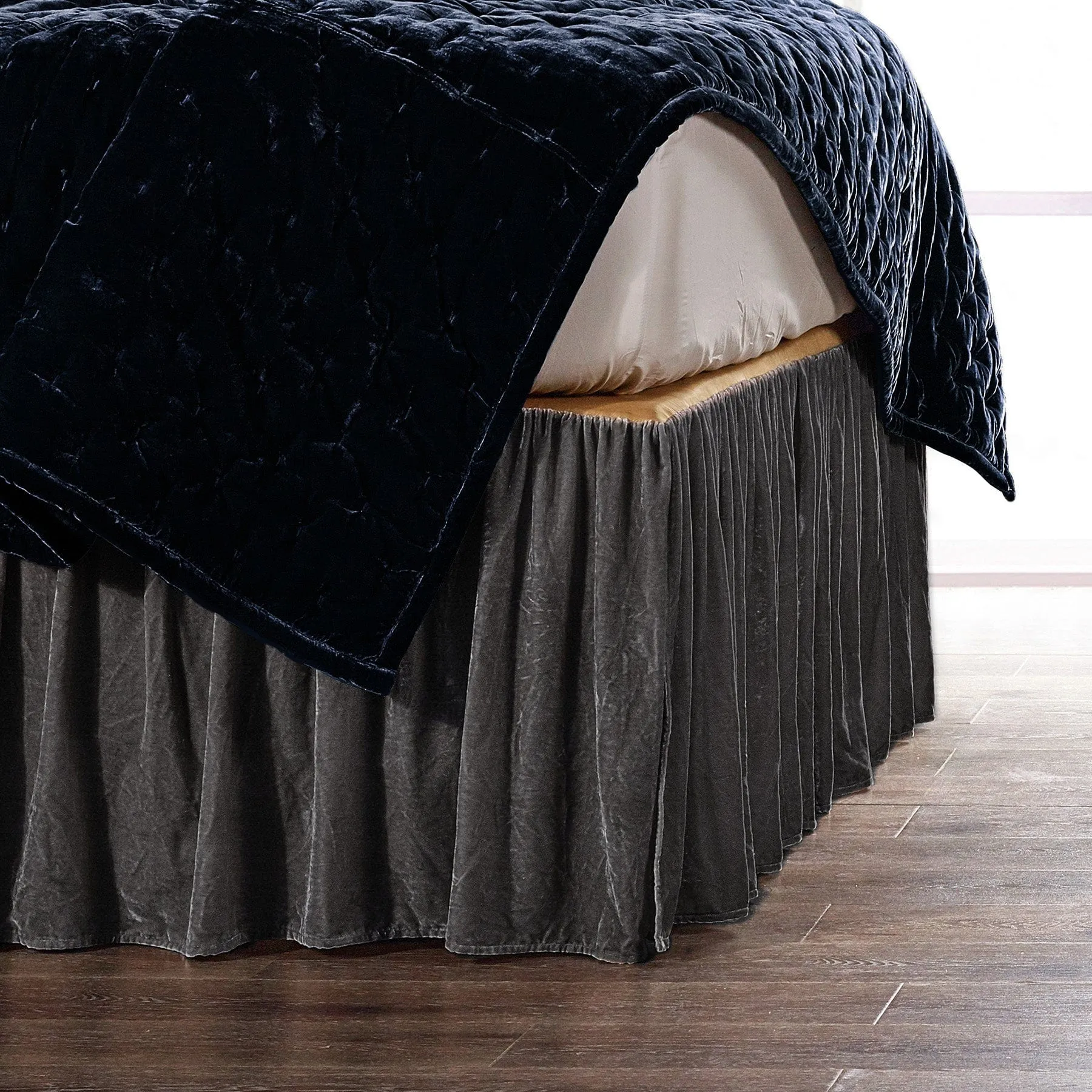 Stella Dark Slate Faux Silk Velvet Bedskirt