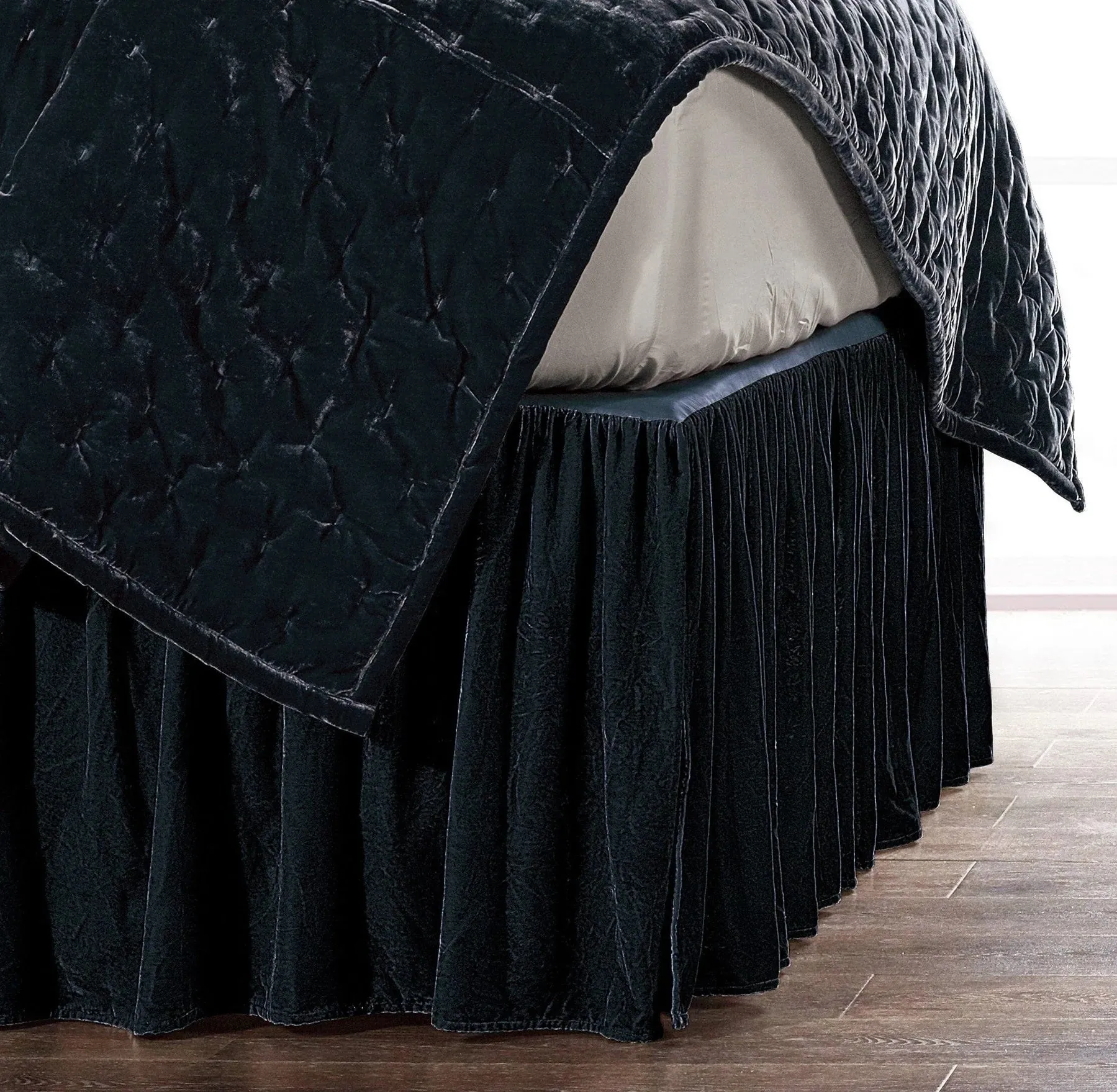 Stella Midnight Blue Faux Silk Velvet Bedskirt