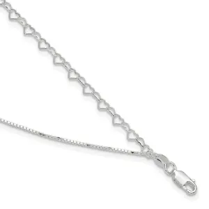 Sterling Silver Polished Double Strand Hearts 9in Plus 1in ext Anklet