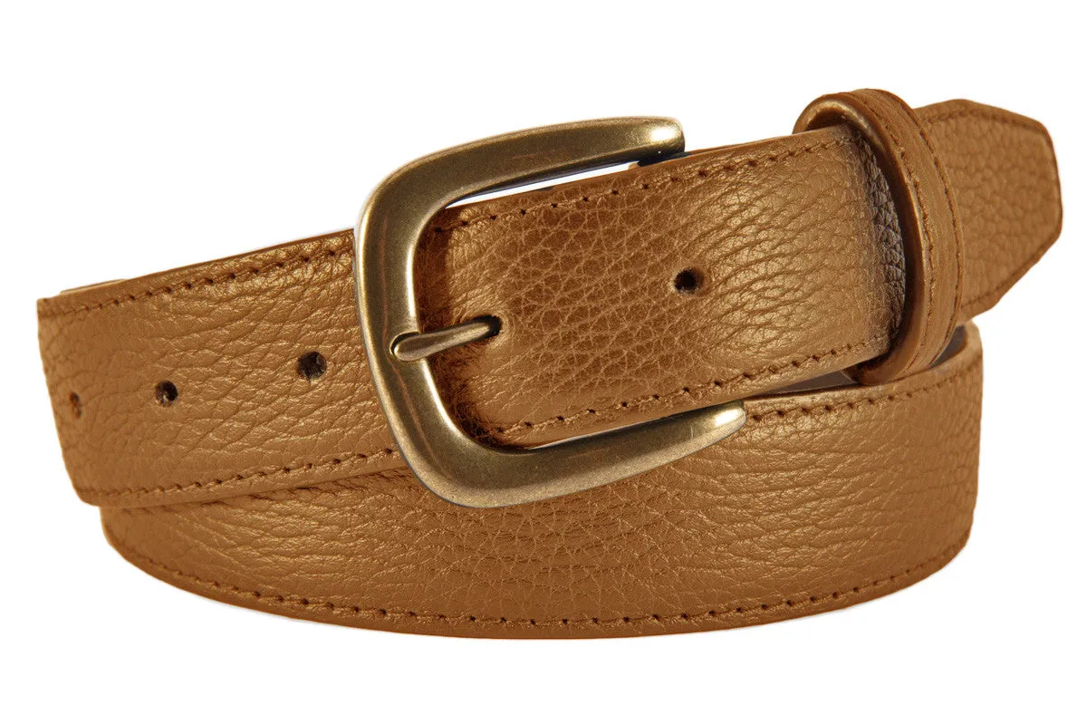 Tan Pebbled Leather Belt, Hudson Buckle (Antique Brass)