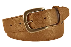 Tan Pebbled Leather Belt, Hudson Buckle (Antique Brass)