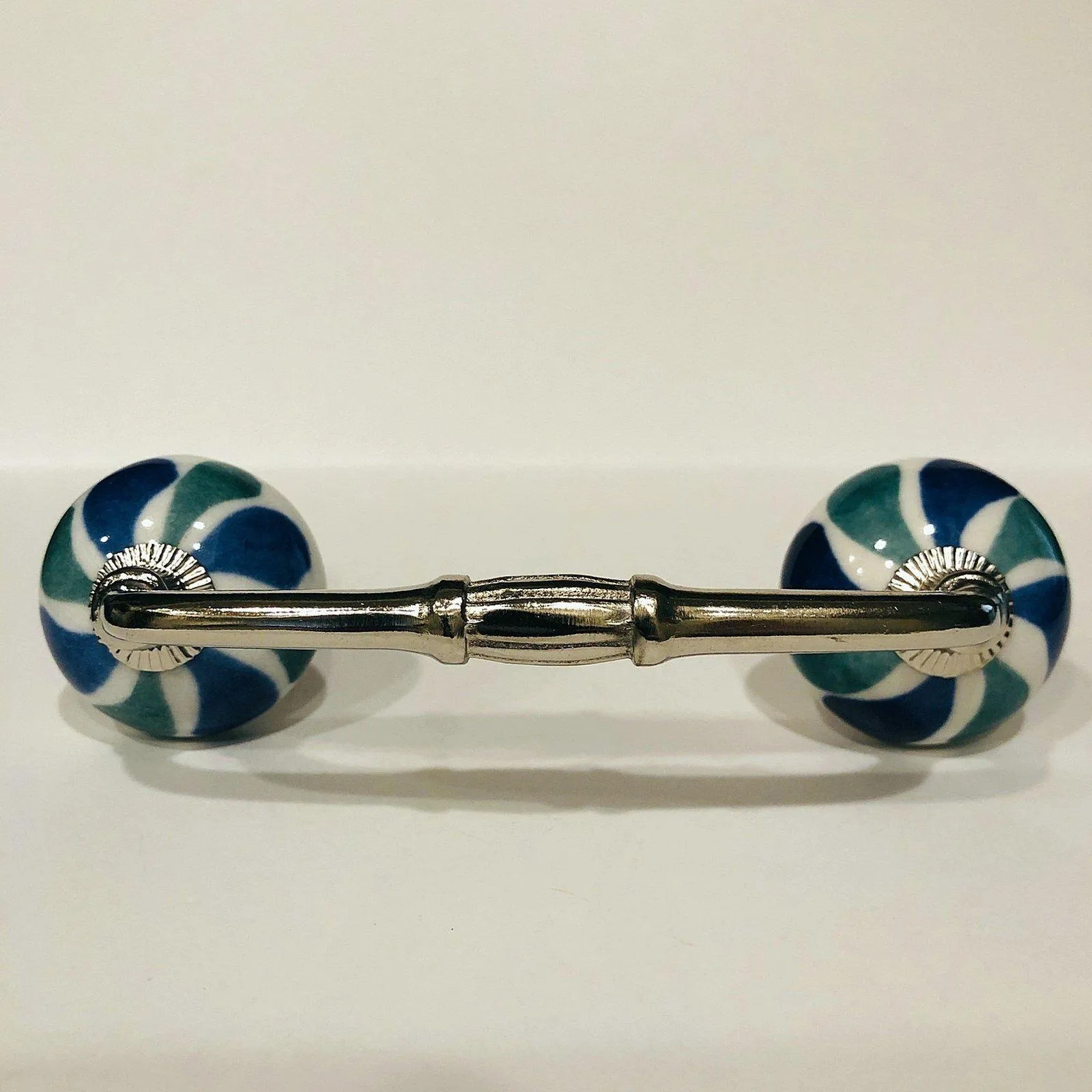 Teal / Blue Green on White Porcelain Cabinet Knobs Drawer Handles 1.50 Inch
