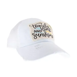Tequila Lime & Sunshine C.C Ponytail Criss Cross Distressed Hat - White