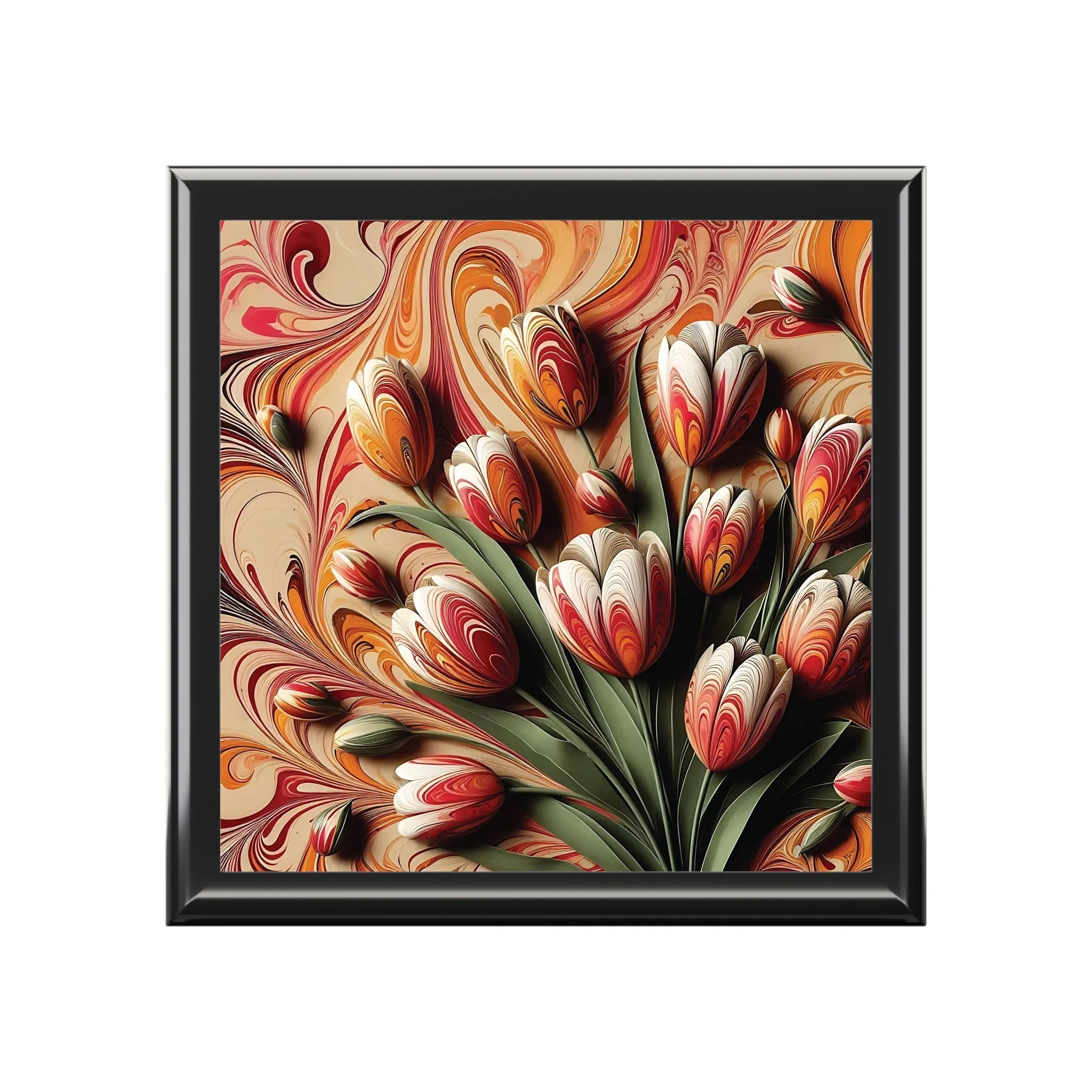 The art of marbling with tulip patterns in colorful and vivid colors Jewelry Box