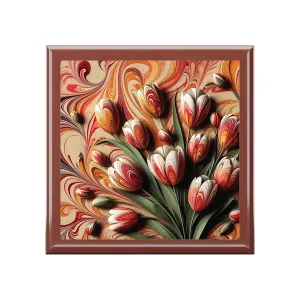 The art of marbling with tulip patterns in colorful and vivid colors Jewelry Box
