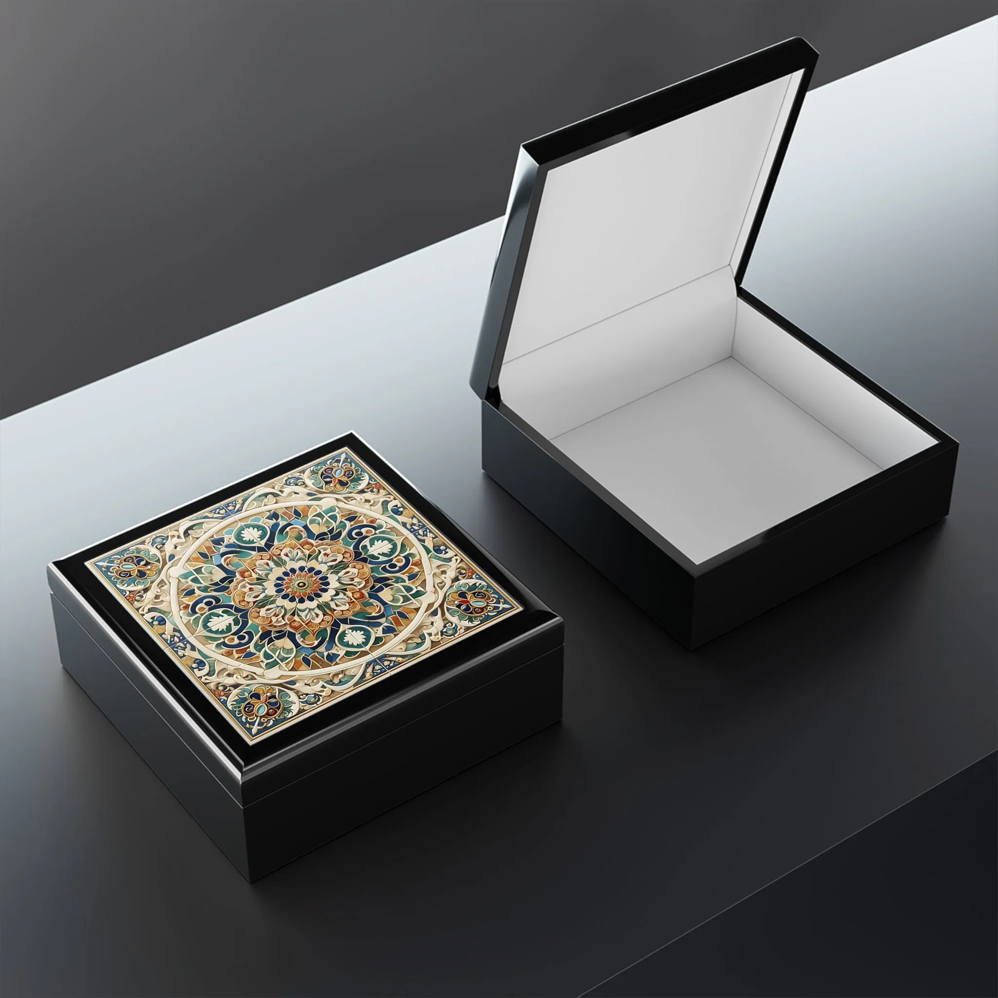 Traditional tile art pastel tones colorful Jewelry Box