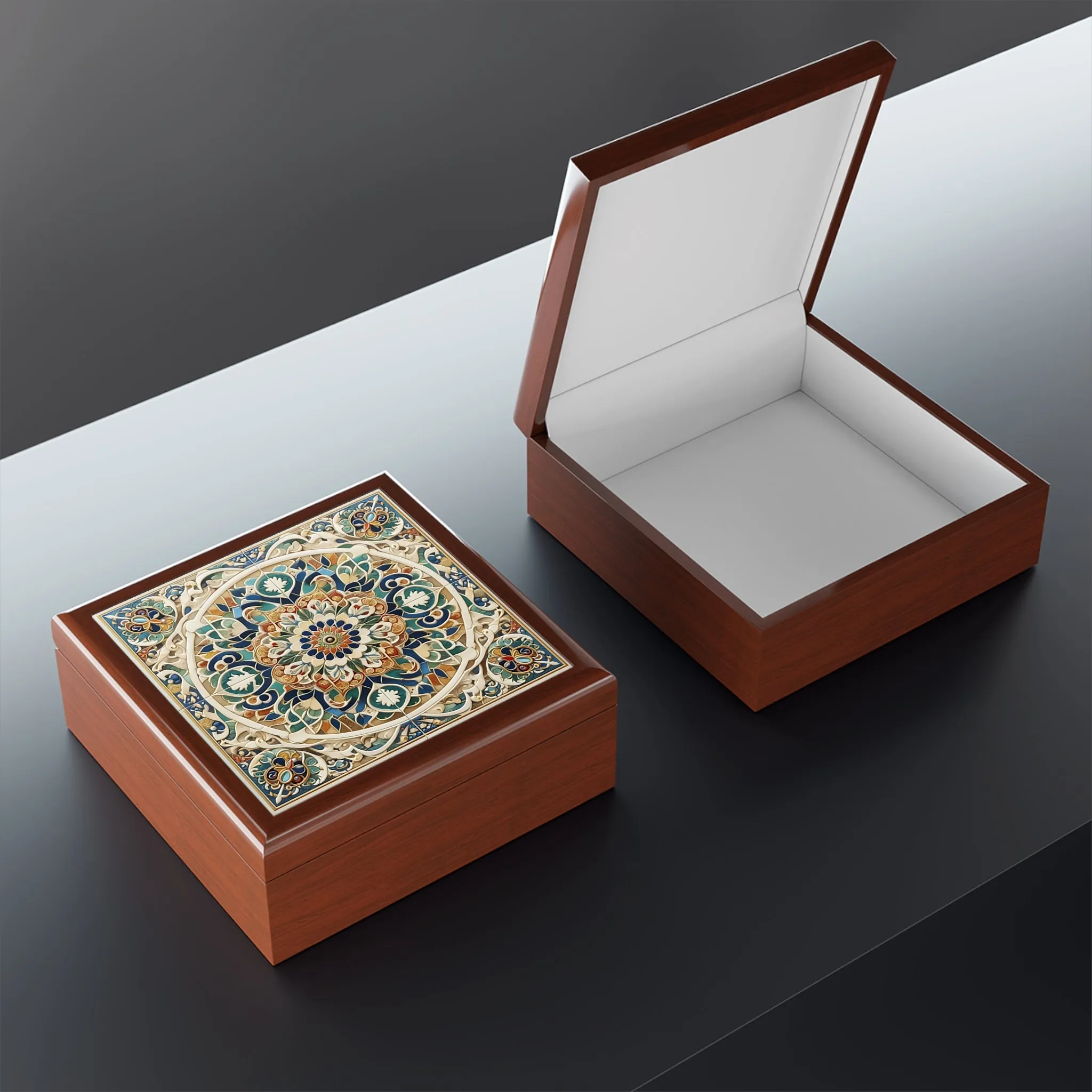 Traditional tile art pastel tones colorful Jewelry Box