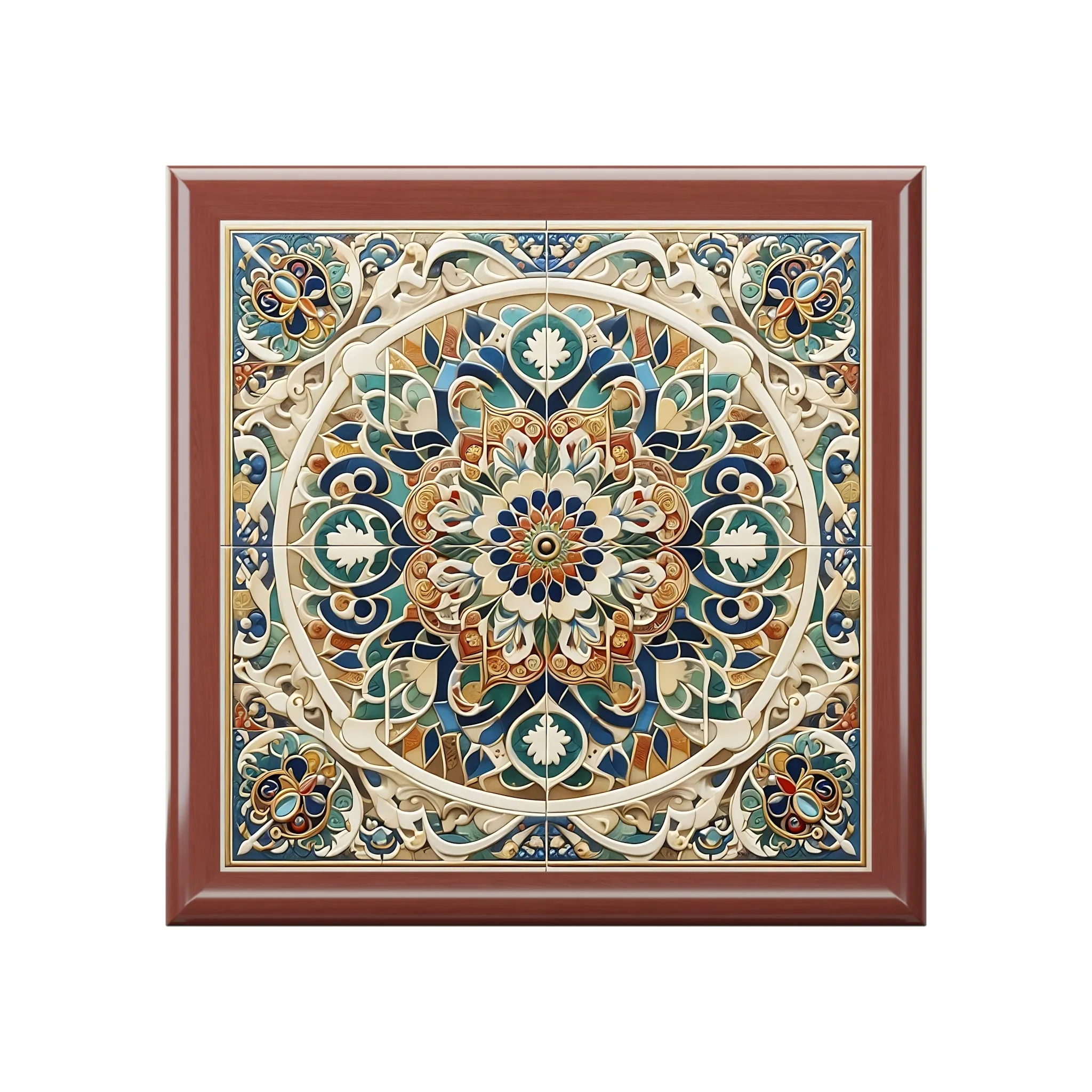 Traditional tile art pastel tones colorful Jewelry Box