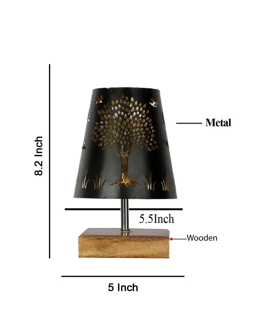 Tree Metal Etching Table Lamp With Natural Wood Square Base | 6 x 8 inches