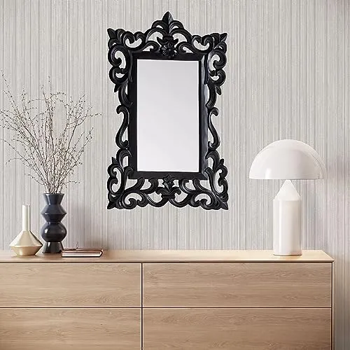 UPZING DECOR Wood Wall Mirror | Framed Wall Mirror | Wall hanging | for Home | Living Room | Bedroom | Only Frame with Out Mirror (36"x24")(Black)