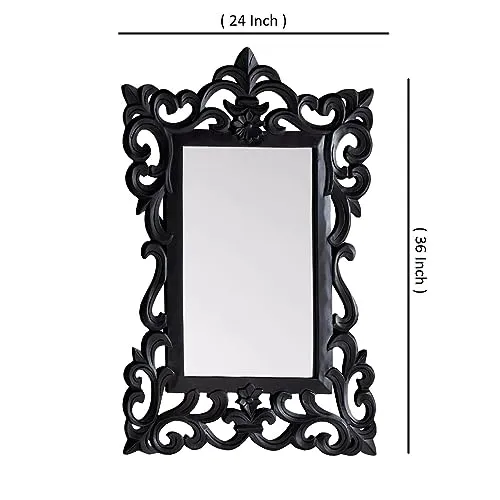 UPZING DECOR Wood Wall Mirror | Framed Wall Mirror | Wall hanging | for Home | Living Room | Bedroom | Only Frame with Out Mirror (36"x24")(Black)