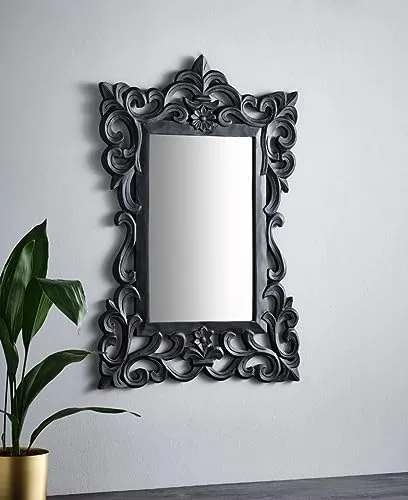 UPZING DECOR Wood Wall Mirror | Framed Wall Mirror | Wall hanging | for Home | Living Room | Bedroom | Only Frame with Out Mirror (36"x24")(Black)