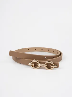 Vegan PU Leather Belt - Bagneux -  Chain Buckle - Gold / Beige - 105cm
