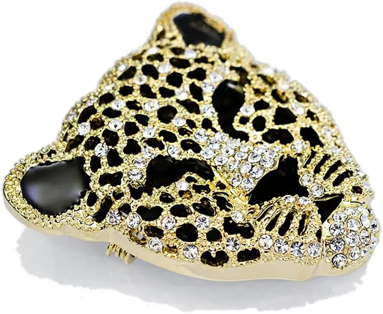 Vintage Crystal Shell Leopard Brooch Lapel Pin Breastpin Rhinestone Animal Jewelry for Men Women