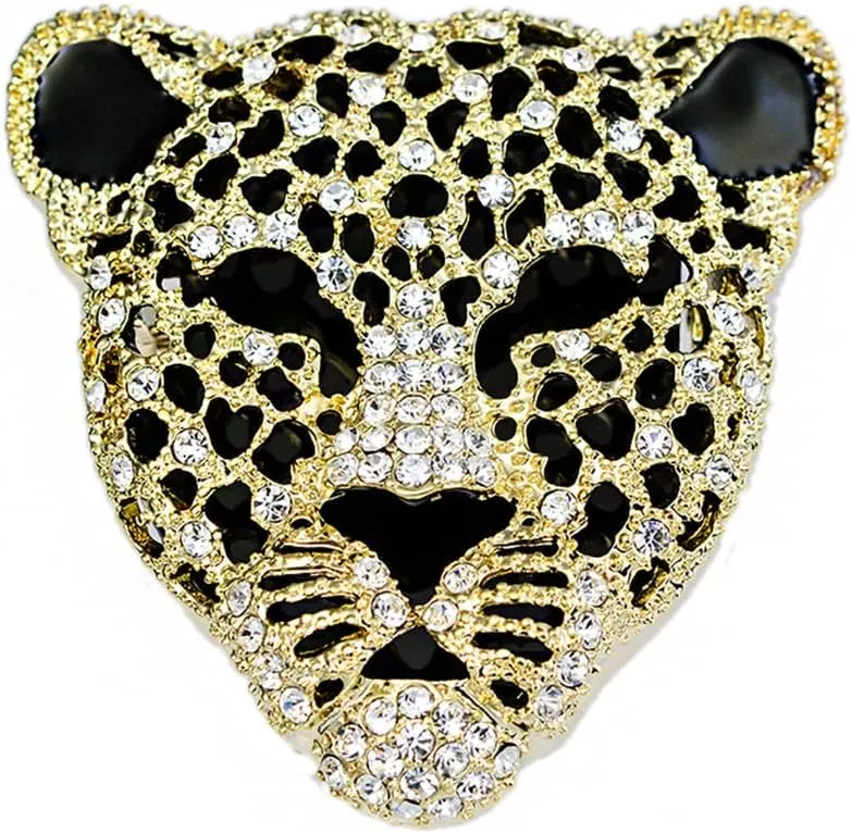 Vintage Crystal Shell Leopard Brooch Lapel Pin Breastpin Rhinestone Animal Jewelry for Men Women