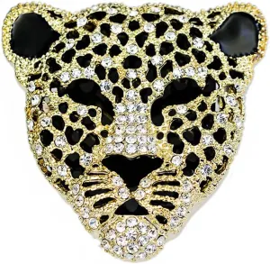 Vintage Crystal Shell Leopard Brooch Lapel Pin Breastpin Rhinestone Animal Jewelry for Men Women