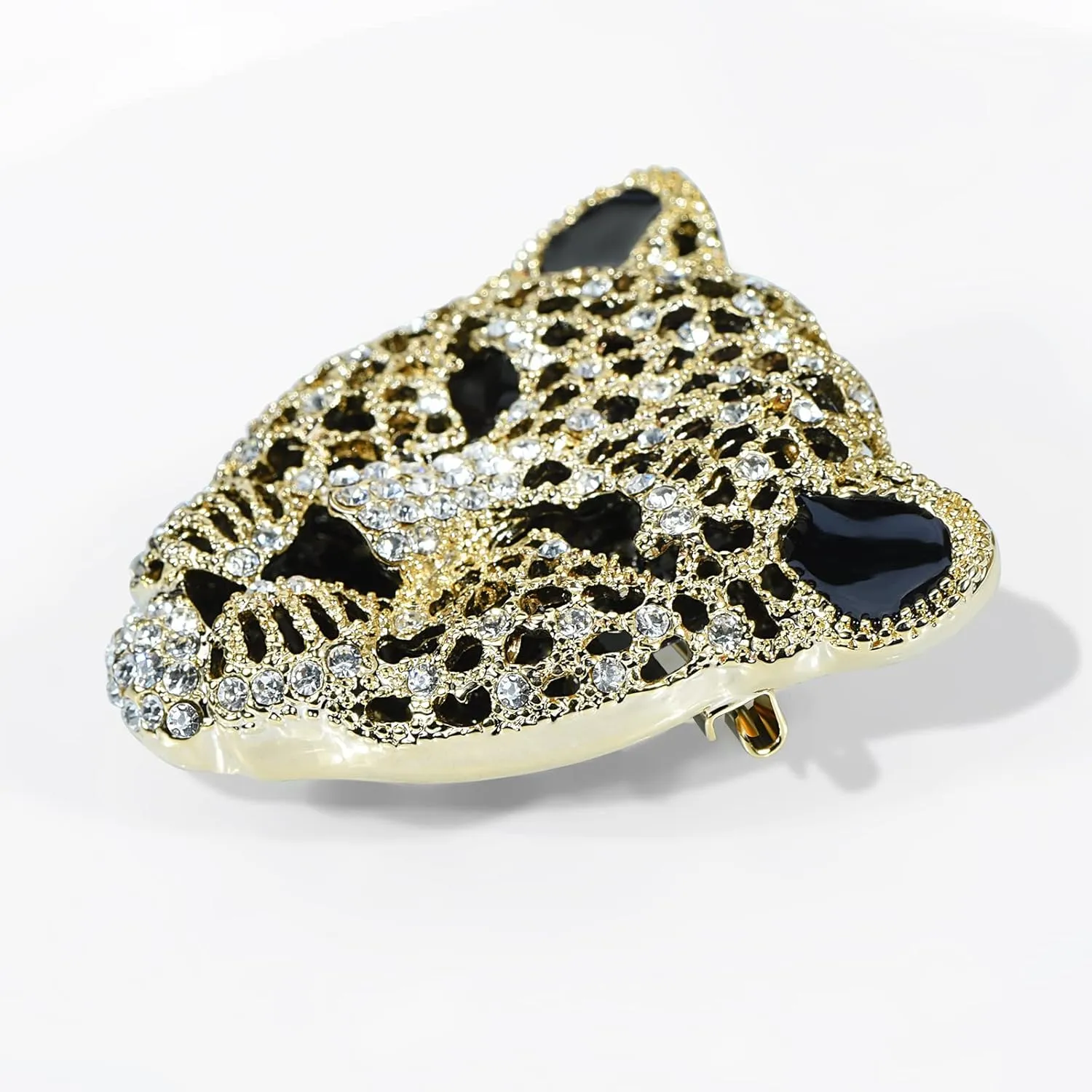 Vintage Crystal Shell Leopard Brooch Lapel Pin Breastpin Rhinestone Animal Jewelry for Men Women