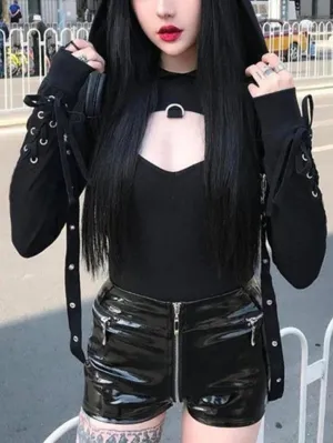 Wenkouban-Spring Casual Outfits Y2K Outfits Detachable Strap Tie Back Cropped Hoodie