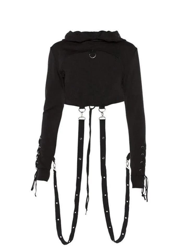 Wenkouban-Spring Casual Outfits Y2K Outfits Detachable Strap Tie Back Cropped Hoodie
