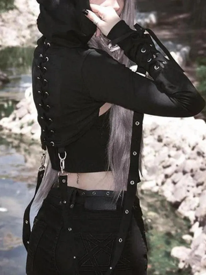 Wenkouban-Spring Casual Outfits Y2K Outfits Detachable Strap Tie Back Cropped Hoodie