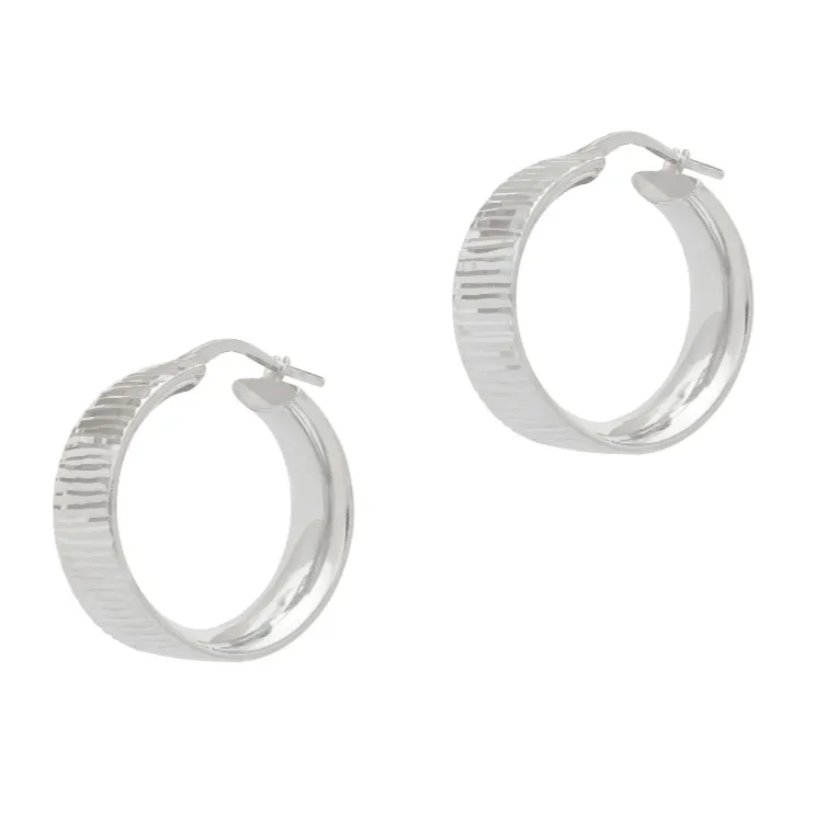 Wide, Sparkly Hoop Earrings - Silver